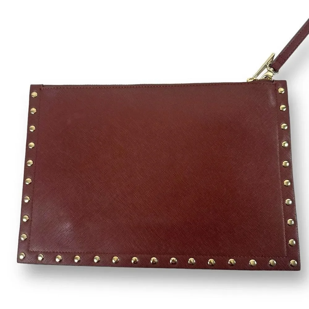 White House Black Market Women's Studded Clutch Brown Faux‎ Leather Wristlet